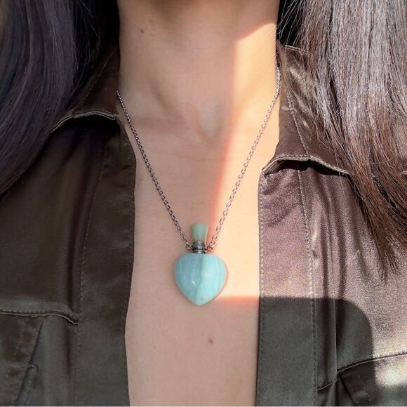 Heart amazonite perfume bottle necklace pendant purple silver necklace - Picture 4 of 4